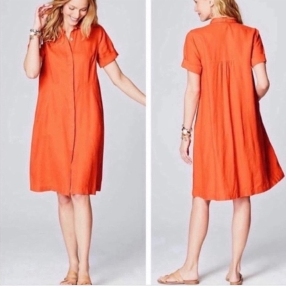 JJill Love Linen Zinnia Orange Button Shirt Dress Perfect Fall Dress M